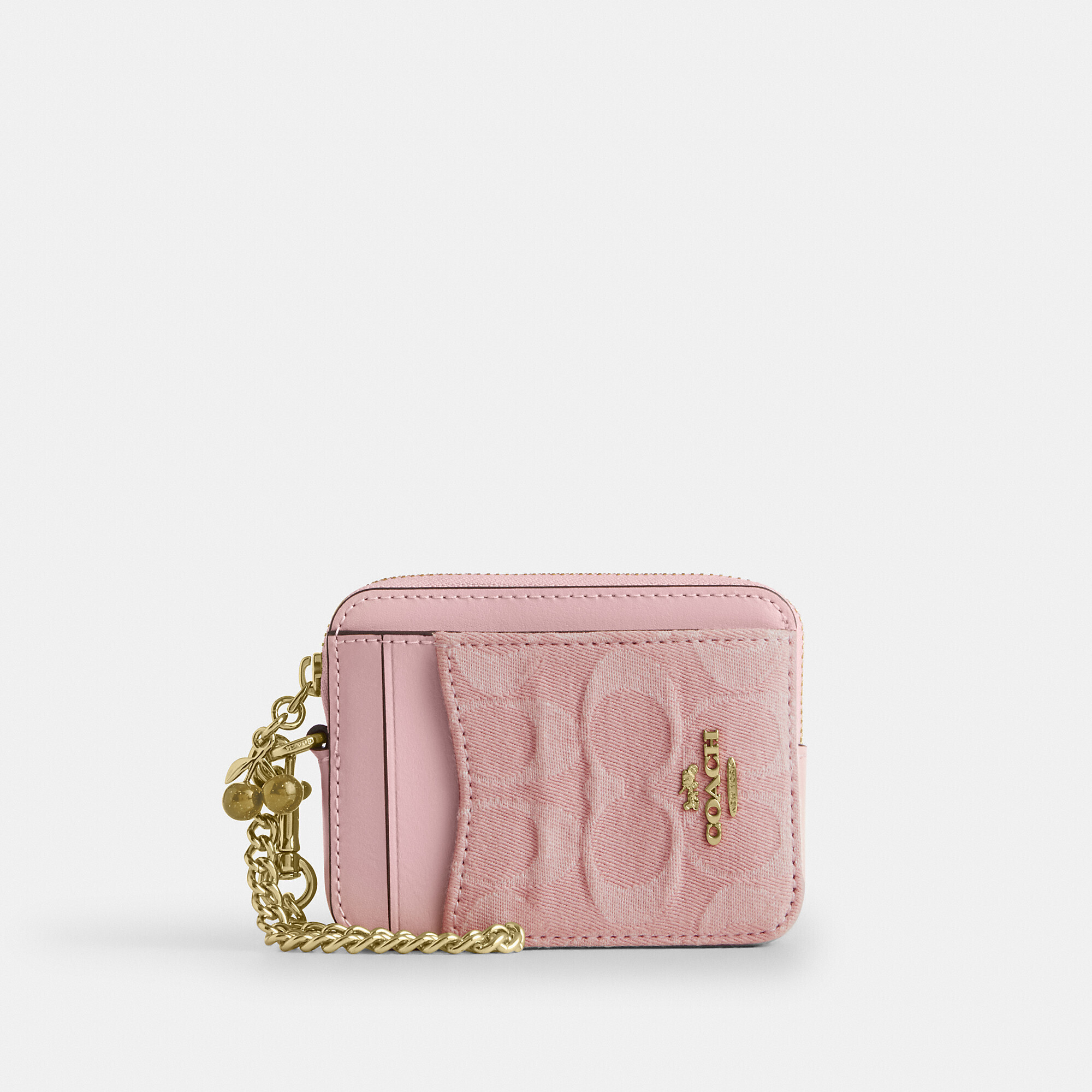Coach Outlet Zip Card Case In Signature Denim With Charm Nwt